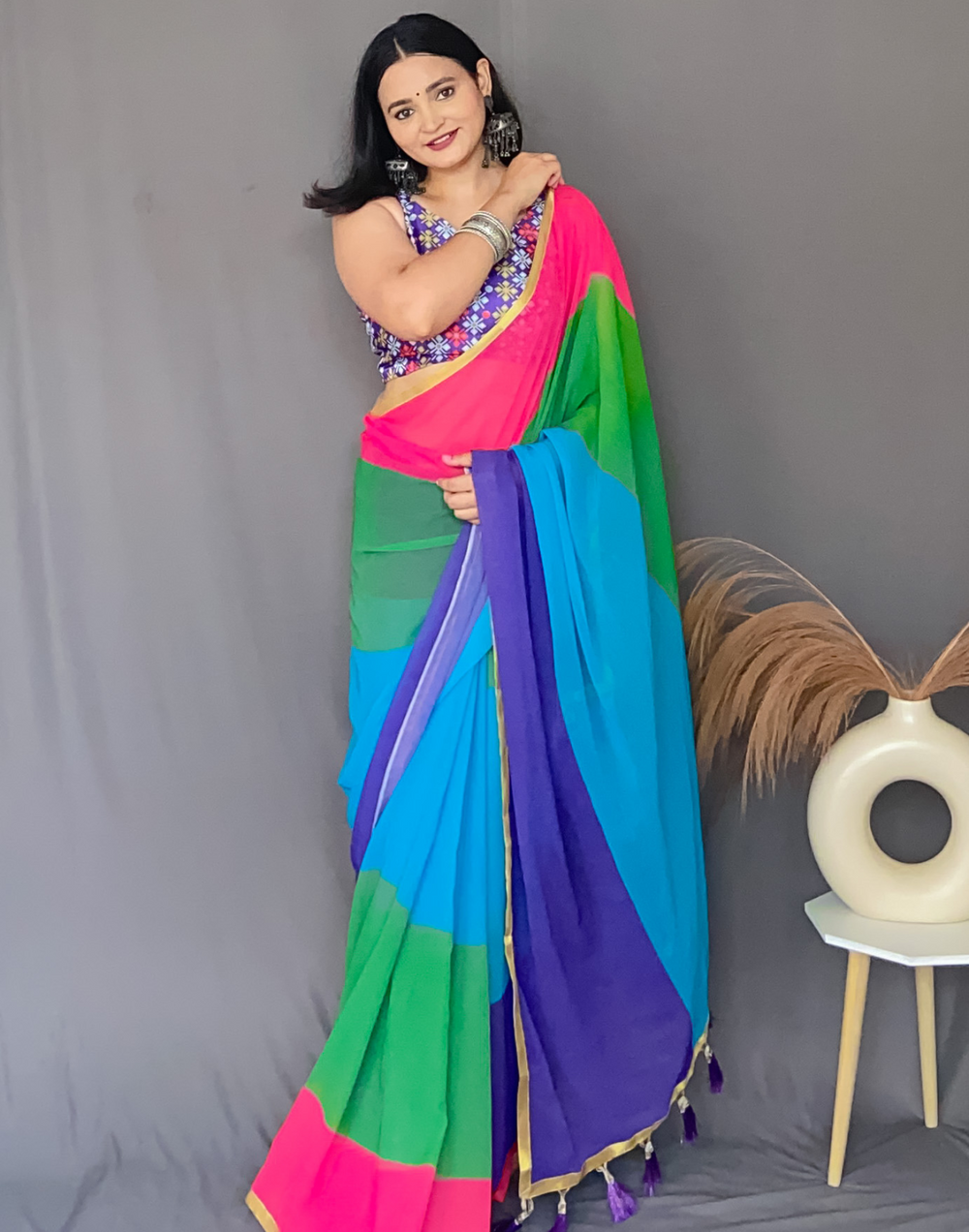 Multicolour Georgette Saree